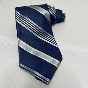 Vintage Tommy Hilfiger 100% Silk Blue Yellow Striped Tie Preppy 90s